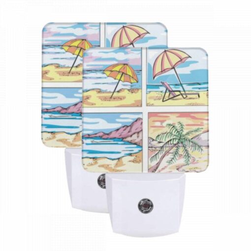 Night Light Set Of 2, A Series Of Four Pictures Of A Beach With Umbrellas And Chairs. -Nuas Diy Shop 66e731b37e62dc4973d2d77a7a8c09dfc02eafe4