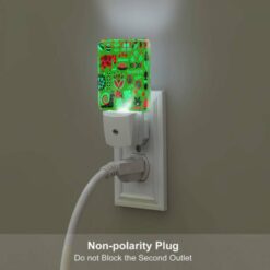 Night Light Set Of 2, A Green And Red Patterned Fabric With Various Plants And Animals On It. -Nuas Diy Shop 680f4bfc90273a9ed01c6e0e1f5302c0fe635ed8