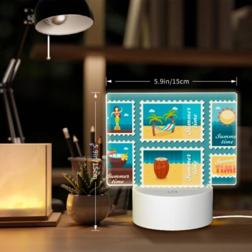 Rectangular Acrylic Night Light, A Collection Of Six Postage Stamps Featuring Beach And Sun-related Themes. -Nuas Diy Shop 6816f6e1ddcc82b49d3159ed0adee925698f71b9