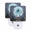Night Light Set Of 2, A Witch Flies Over A Moonlit Night With A Full Moon And Bats Flying Around. -Nuas Diy Shop 687094f1018255511adae9af7482c78b0ec15dd0