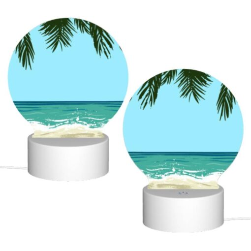 Round Acrylic Night Light, A Blue Ocean With Palm Trees In The Background. -Nuas Diy Shop 69864fe545745569b622f894aa47fc647df2e155