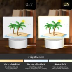 Rectangular Acrylic Night Light, A White Drawing Of A Palm Tree On A Sandy Beach. -Nuas Diy Shop 699a136931985a0883742800269d97cd39a4d8bd