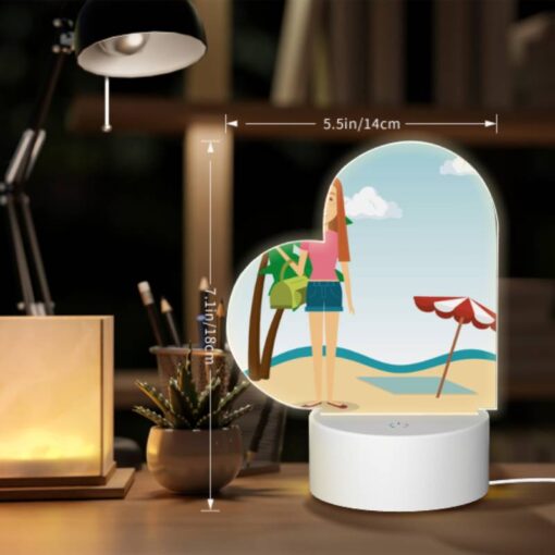 Love Acrylic Night Light, A Woman In A Pink Shirt And Blue Shorts Is Standing On A Beach -Nuas Diy Shop 6a5206e6cec5c62d87ec9a269ec6cde7ad0734a2