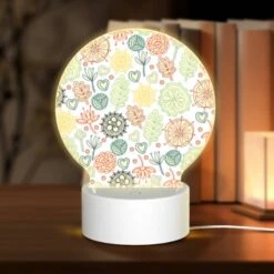 Round Acrylic Night Light, A Colorful Floral Pattern With Hearts And Flowers.