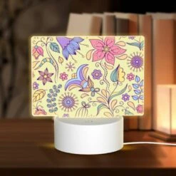 Rectangular Acrylic Night Light, A Colorful Floral Pattern With Purple