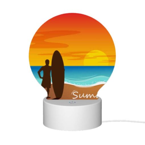 Round Acrylic Night Light, A Man Is Standing On A Beach Holding A Surfboard. -Nuas Diy Shop 6b587a54b7fd05d3042e96eba5c9f48c1b9aa7e3