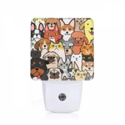 Night Light, A Colorful Cartoon Of Various Cats And Dogs.