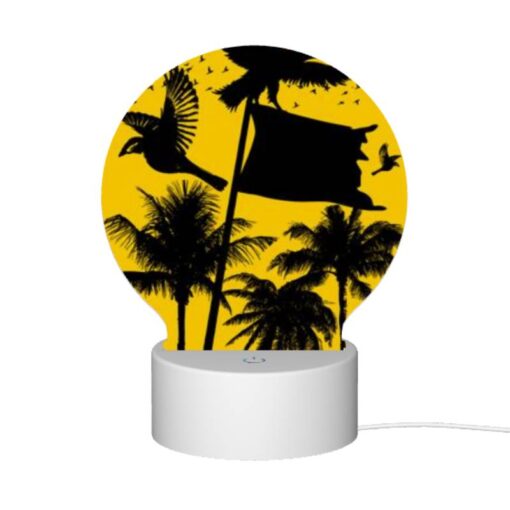 Round Acrylic Night Light, A Black And White Image Of A Bird Flying In Front Of A Yellow Flag. -Nuas Diy Shop 6bfccd7796d14b2151c36f52ca41153a2cceeaff