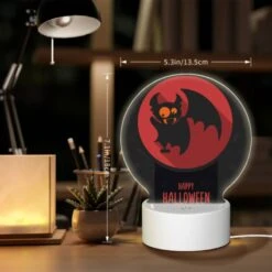 Round Acrylic Night Light, A Red And Black Bat With A Pumpkin On Its Head. -Nuas Diy Shop 6c3fd2a5674c66f79d2a2e45ad025abf5f73bb0e