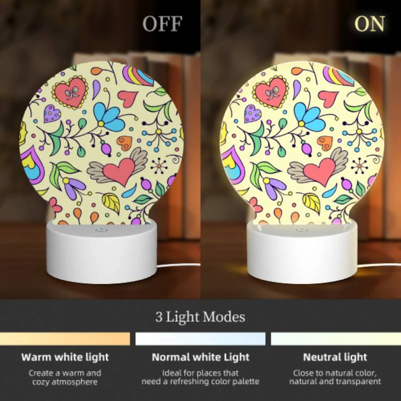 Round Acrylic Night Light, A colorful floral pattern with hearts and flowers. Round Acrylic Night Light, A Colorful Floral Pattern With Hearts And Flowers. -Nuas Diy Shop 6ca6ac1a6d2e906e5959a23b4fa2689c3951e240