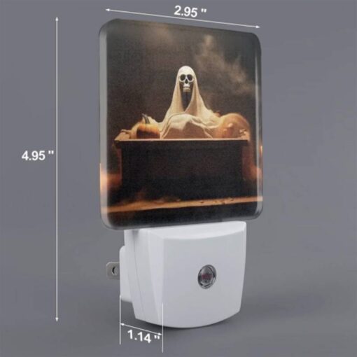 Night Light Set Of 2, A Skeleton Is Sitting On A Coffin With A Pumpkin On It. -Nuas Diy Shop 6cc7da40fcecfebcb1b297453eec6bf9be3ac2ad