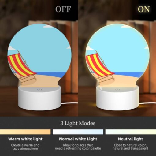 Round Acrylic Night Light, A Colorful Beach Chair Is Sitting On A Sandy Beach. -Nuas Diy Shop 6d584d10b429165f0316a86c573d934c2c05d133