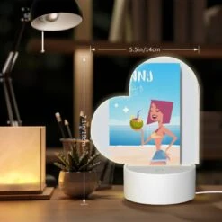 Love Acrylic Night Light, A Cartoon Woman Is Holding A Coconut And A Straw. -Nuas Diy Shop 6d5c8b87183247fa81adef440fa336bc53e1204e