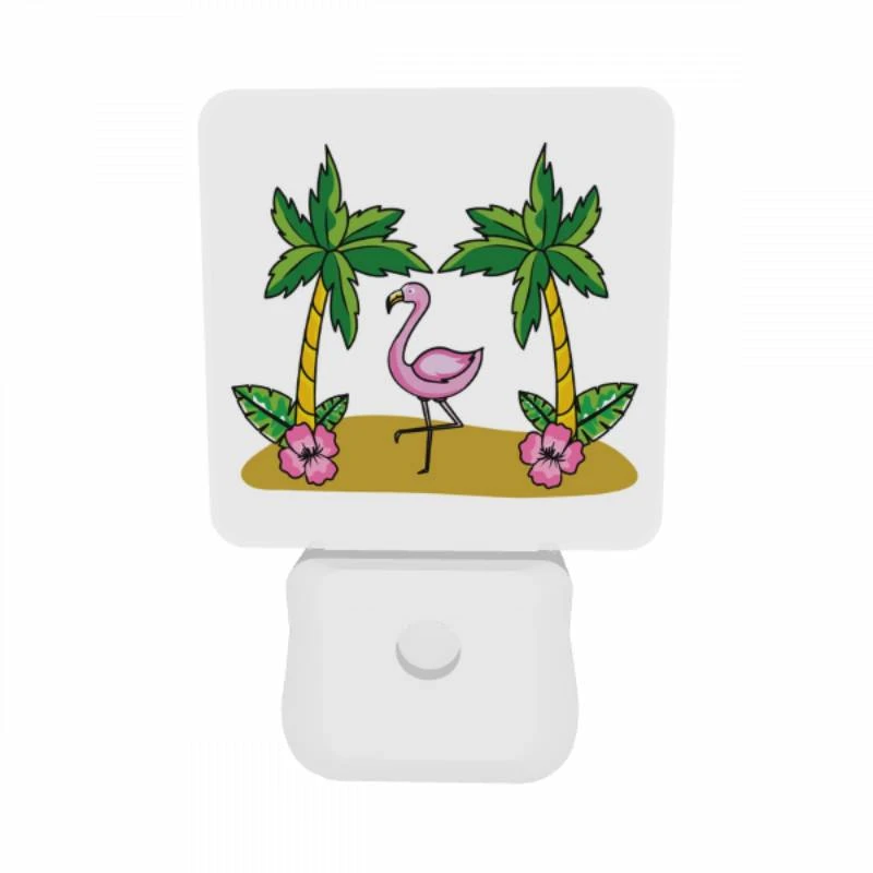 Night Light Set of 2, A pink flamingo stands between two palm trees. Night Light Set Of 2, A Pink Flamingo Stands Between Two Palm Trees. -Nuas Diy Shop 6d6c78aad46532473b45ff325e640af23d139153