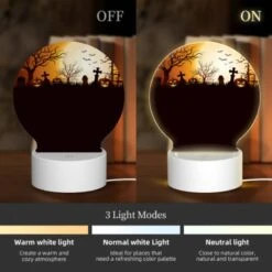 Round Acrylic Night Light, A Halloween Scene With A Full Moon And A Group Of Ghosts. -Nuas Diy Shop 6dd8ac0942816ad88f6efbfeba40afd824d10b29