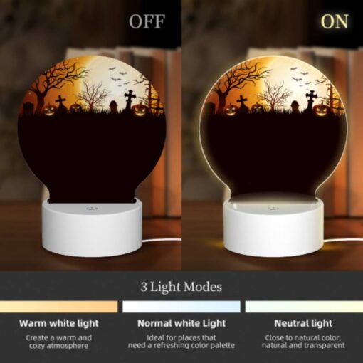 Round Acrylic Night Light, A Halloween Scene With A Full Moon And A Group Of Ghosts. -Nuas Diy Shop 6dd8ac0942816ad88f6efbfeba40afd824d10b29