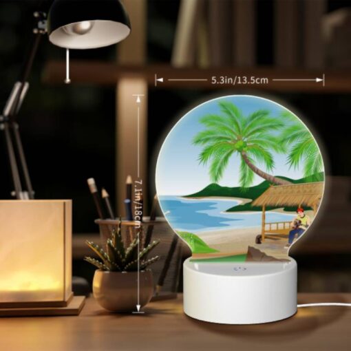 Round Acrylic Night Light, A Man Is Sitting Under A Palm Tree On A Beach. -Nuas Diy Shop 6e0b367dde4c8c4476032ca44dc2a8c8a1b05dc3
