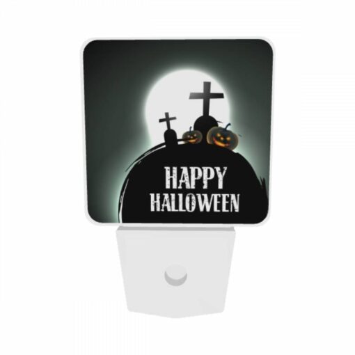 Night Light Set Of 2, A Black And White Image Of A Halloween Scene With A Cross And Pumpkins. -Nuas Diy Shop 6e2eece1a464a8e8c396a32ff7128f7b98f45a39