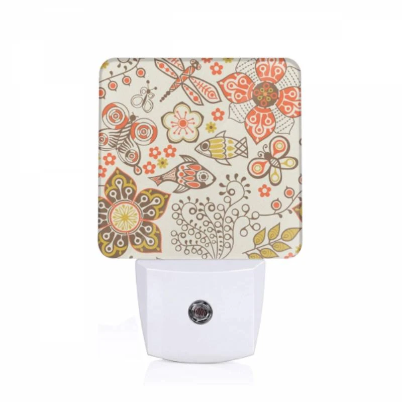 Night Light, A colorful floral pattern with a fish and a dragonfly. Night Light, A Colorful Floral Pattern With A Fish And A Dragonfly. -Nuas Diy Shop 6e8f6d4b4d6e7a22779e2fe8947cf5cf24c8830e