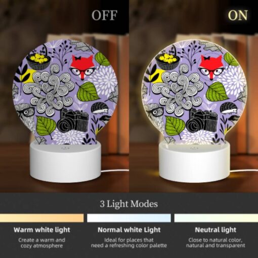 Round Acrylic Night Light, A Colorful And Whimsical Design Featuring A Fox -Nuas Diy Shop 6f28799fd626d80929922e51bb1b2f07590b12ec