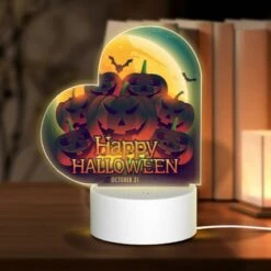 Love Acrylic Night Light, A Colorful Poster Of Pumpkins With The Words "Happy Halloween" Written On It.