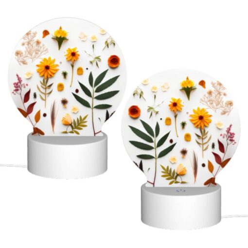 Round Acrylic Night Light, A Variety Of Flowers And Leaves Are Arranged On A White Surface. -Nuas Diy Shop 6f9dcf31db48da6f914846ffe6843fc8e9baeca8