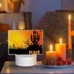 Rectangular Acrylic Night Light, A Spooky Halloween Scene With A Haunted House And Bats Flying Around. -Nuas Diy Shop 6fb5e00763262be578147bcce6e06620d33b52b7