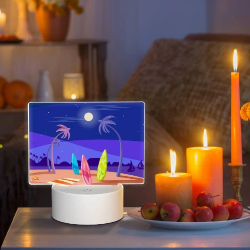 Rectangular Acrylic Night Light, A beach scene with a surfboard and a boat. Rectangular Acrylic Night Light, A Beach Scene With A Surfboard And A Boat. -Nuas Diy Shop 70217812dd401974795ea79add4d0c186be01ee5