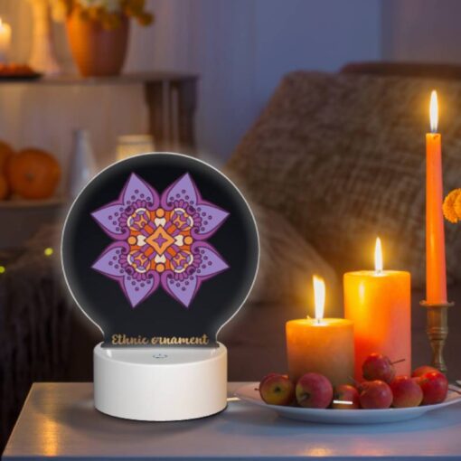 Round Acrylic Night Light, A Purple And Orange Flower With A Yellow Center. -Nuas Diy Shop 7055d0bc628557b30c6e8c47c9bcf70706c144b2