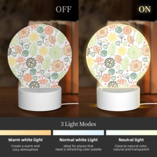 Round Acrylic Night Light, A Colorful Floral Pattern With Hearts And Flowers. -Nuas Diy Shop 70996f61b7135e9dbd3013ff35d155ceaccbb3f4