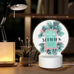 Round Acrylic Night Light, A Colorful Poster That Says "Say Hello To Summer" With A Palm Tree On It. -Nuas Diy Shop 70e1107197dca8cd626181fb873e554158cb374d