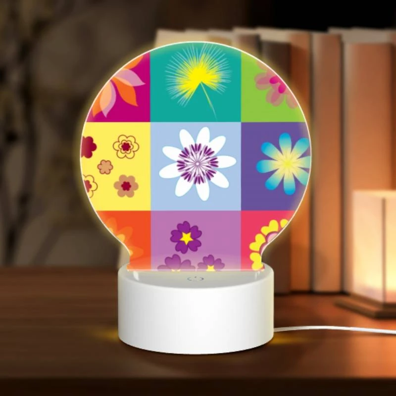 Round Acrylic Night Light, A colorful collage of flowers in different colors. Round Acrylic Night Light, A Colorful Collage Of Flowers In Different Colors. -Nuas Diy Shop 727998854af8bd9b9737f79d1548fc1cad638c68