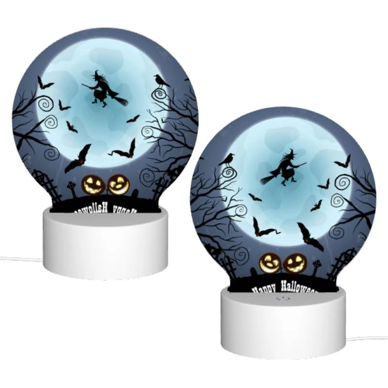Round Acrylic Night Light, A witch flies over a moonlit night with a full moon and bats flying around. Round Acrylic Night Light, A Witch Flies Over A Moonlit Night With A Full Moon And Bats Flying Around. -Nuas Diy Shop 72e188a9905d007ca5a11dbf123a7bc665e87991