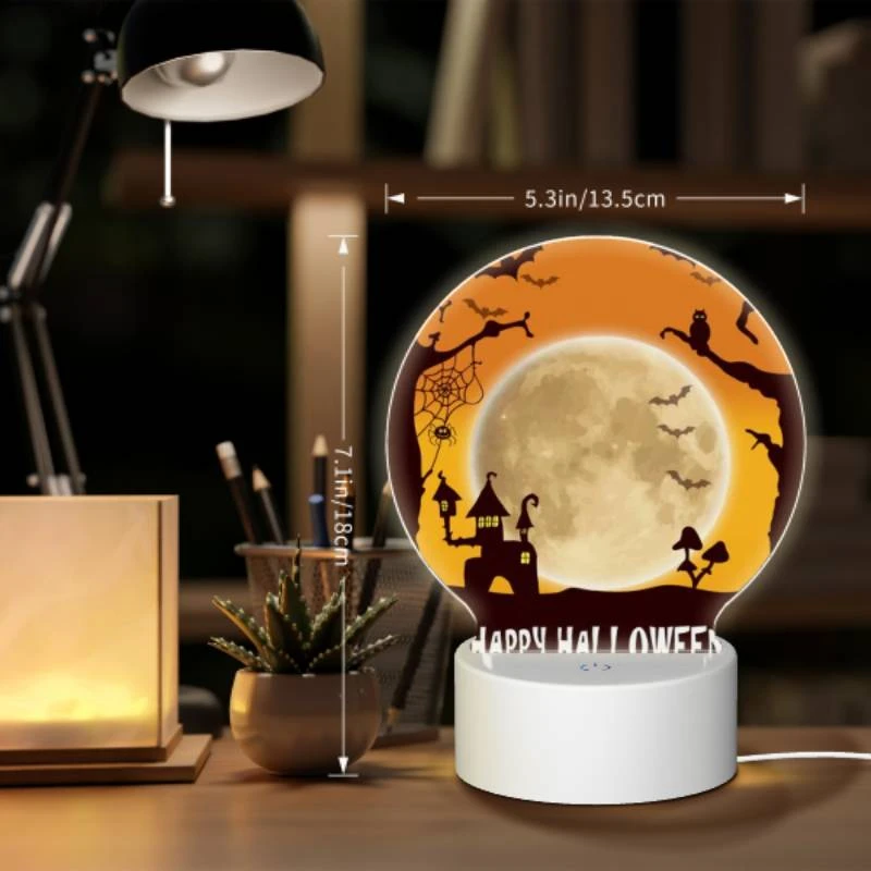 Round Acrylic Night Light, A spooky Halloween scene with a full moon and bats. Round Acrylic Night Light, A Spooky Halloween Scene With A Full Moon And Bats. -Nuas Diy Shop 73107e5ec7f465f4491ba819df6a5b8e18072912