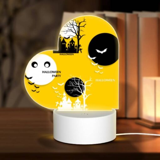 Love Acrylic Night Light, A Yellow Background With Three Black And White Images Of Halloween. -Nuas Diy Shop 733c89b5147ff139b1faa74dc994fabd3583f35b