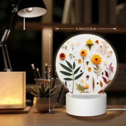 Round Acrylic Night Light, A Variety Of Flowers And Leaves Are Arranged On A White Surface. -Nuas Diy Shop 737d3bf91c7df8ec301f28705dd08d5a14cb2625
