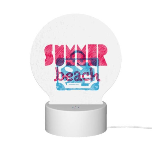 Round Acrylic Night Light, A Pink And Blue Sign That Says "Summer Beach.". -Nuas Diy Shop 741cc6f8ae27117cf5e51c695dd662301a8cdb44