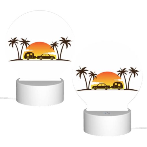 Round Acrylic Night Light, A Car Is Driving Down A Road With A Camper Trailer Attached To It. -Nuas Diy Shop 74847bda368c072eaad7297503389dd04d6d3d8e
