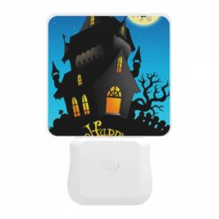 Night Light, A Black And White Drawing Of A Haunted House With A Yellow Banner That Says "Happy Halloween". -Nuas Diy Shop 748593dbf64d40b8f1cf51d930901443a51aaea9