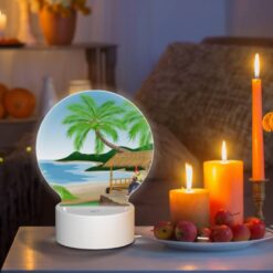 Round Acrylic Night Light, A Man Is Sitting Under A Palm Tree On A Beach. -Nuas Diy Shop 7487de29cd8e3a096bc1624de3fbaa97a4147516