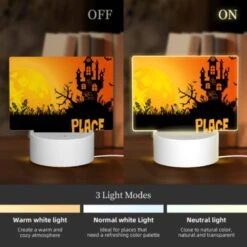 Rectangular Acrylic Night Light, A Spooky Halloween Scene With A Haunted House And Bats Flying Around. -Nuas Diy Shop 7555f56072cf655aefbadbb4688299fb7977fdf7