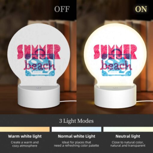 Round Acrylic Night Light, A Pink And Blue Sign That Says "Summer Beach.". -Nuas Diy Shop 7563cc2f98a1b860366e96d5e324f55625486f8a