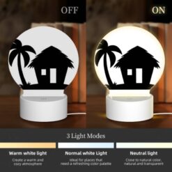 Round Acrylic Night Light, A Black And White Image Of A House With A Palm Tree In Front Of It. -Nuas Diy Shop 765cf5d5b3fd3b815cad5cbed3a29018eeaf9d4a