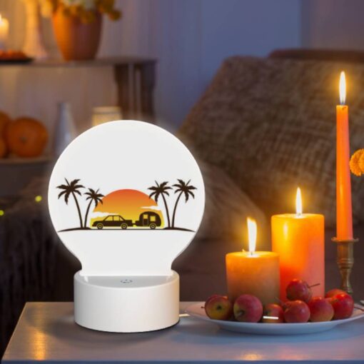 Round Acrylic Night Light, A Car Is Driving Down A Road With A Camper Trailer Attached To It. -Nuas Diy Shop 76731b2c1d424ceb9391a045d77de84a722d093e