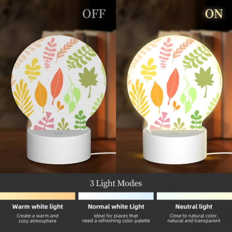 Round Acrylic Night Light, A collection of leaves in various colors. Round Acrylic Night Light, A Collection Of Leaves In Various Colors. -Nuas Diy Shop 76745fb97818d3cabdb932ae0fc5ff07e3f8f190