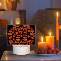 Rectangular Acrylic Night Light, A Round Orange And Black Design With Many Skulls And Pumpkins On It. -Nuas Diy Shop 767fc3f0704984aca210d3f3588a3602f5ac922e