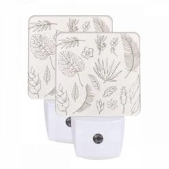 Night Light Set Of 2, A Collection Of Leaves And Flowers In Various Colors.