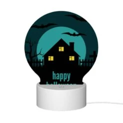 Round Acrylic Night Light, A House With A Blue Moon And Bats Flying Around It. -Nuas Diy Shop 781d5560c2969c3787fd91782a166f24a3f2d9b1