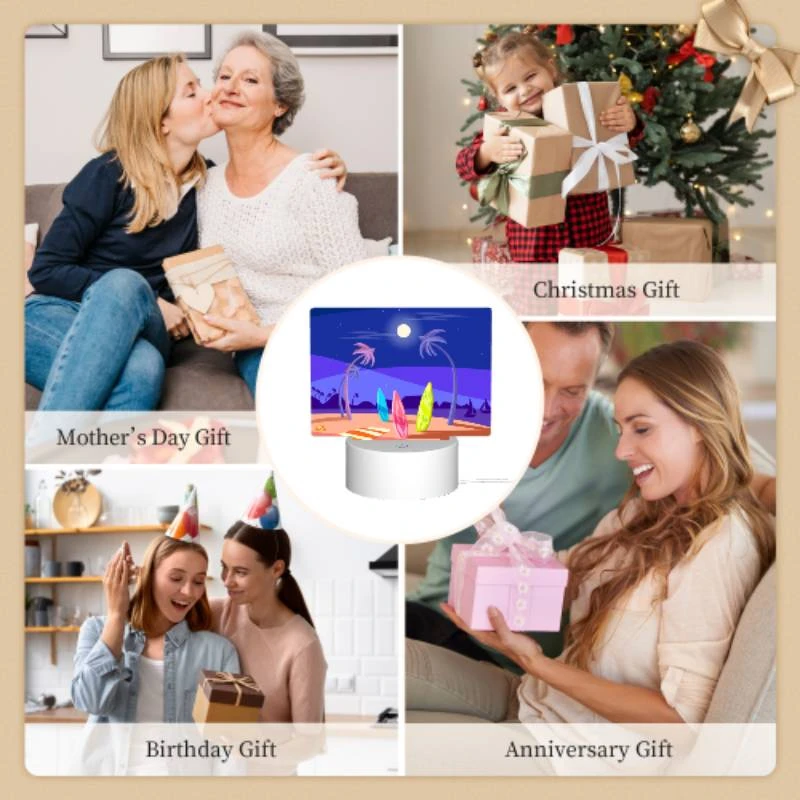 Rectangular Acrylic Night Light, A beach scene with a surfboard and a boat. Rectangular Acrylic Night Light, A Beach Scene With A Surfboard And A Boat. -Nuas Diy Shop 790542b305cacf21b5969c8cef25c4d5e4b3fe9b