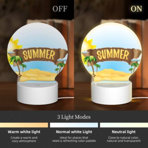 Round Acrylic Night Light, A Sign That Says "Summer" On A Beach. -Nuas Diy Shop 79145a31ed05b350fdc4d994d30d26b4f6070c96